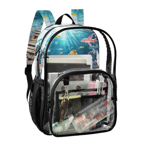 3d Creative Floor Painting Ocean Clear Backpack High School Clear Book Bag For Girls Transparent Seethrough PVC Backpack2