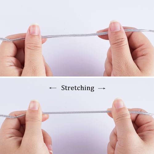 GORGECRAFT 48 Yards 3mm Flat Light Grey Elastic Band Glitter Metallic Elastic Cords Strip Braided Elasticity Knit String Ribbon Strap for Sewing Crafts Skirt Waistband Dress Making Clothing - Image 4