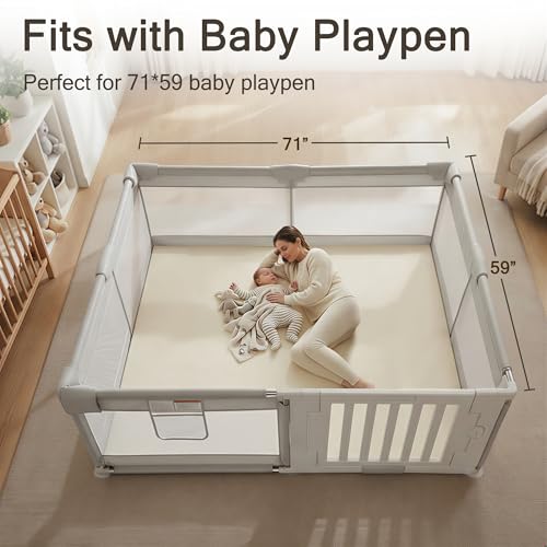 Image of Vegan Leather Baby Play Mat, 71x59 Thicken Foam Play Mat for Infants and Toddlers, Padded & Cushioned Playpen Mat for 71x59 Playpens, 1.1 inch Thick, Cream