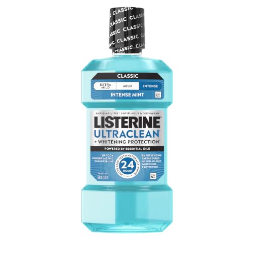 Listerine Ultraclean Antiseptic Mouthwash, Intense Mint, 16.9 fl. oz/500 mL | Whitening Protection*, Kills 99.9% of Germs that Cause Bad Breath, Plaque, and Gingivitis, Tartar Control Oral Rinse - image 1