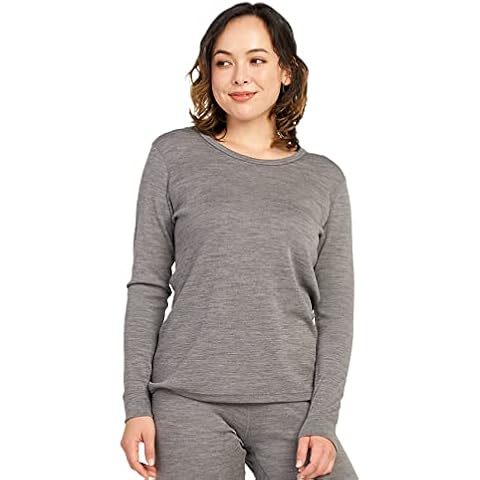 LAPASA Women's Merino Wool Base Layer Top, Warm Long Sleeve Crew Neck T-Shirt for Ladies Thermoflux L48, Heather Grey, M Cover