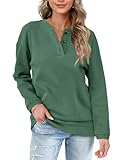 OFEEFAN Green Crewneck Sweatshirt Womens Long Sleeve Tops Henley Tunic Tops For Leggings L
