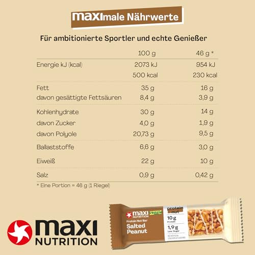 MaxiNutrition Salted Peanut Protein Riegel 12x46g - Riegel aus ganzen Nüssen mit 22% Eiweiß, Müsliriegel, vegetarisch, ohne Zuckerzusatz, ohne künstliche Aromen
