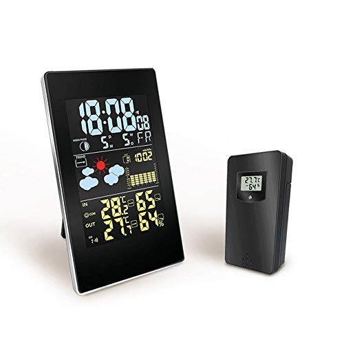 Wanduhr Drahtlose Wetterstation Uhr, Multifunktions-Digital-Thermometer-Hygrometer mit Display-LCD-Alarmsensor außen innen Vorhersage der einfachen