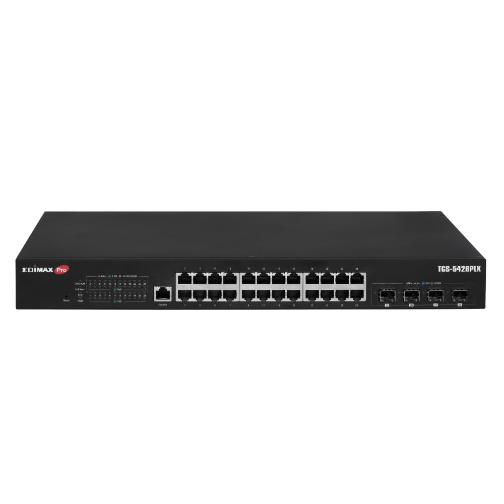 Edimax TGS-5428PLX - Surveillance VLAN 28-Port 2.5GbE PoE++ L2 Switch with 4-Port 10GbE SFP+ Uplinks