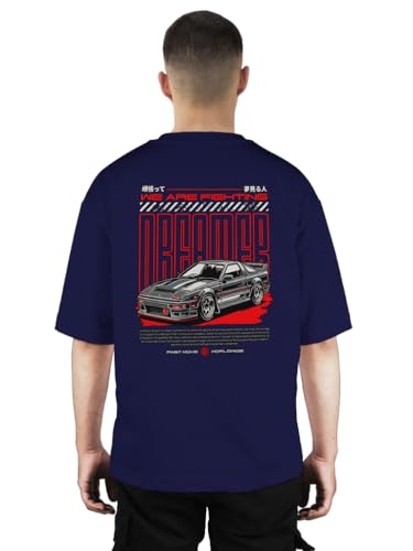 Image of Buy That Trendz Mens Oversized Tshirt Black & White Car Printed Crew Neck Cotton Drop Shoulder Half Sleeve Stylish Tshirt