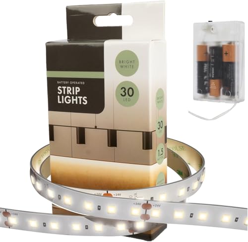 Navoys LED Light Strip Tape Battery Powered 3.3ft/1 Meter - Self Adhesive for Home, Commercial, Cupboard, TV Backlight, Decorative Lighting, UKCA/CE, Trimmable, Flexible (1 Meter - Bright White)