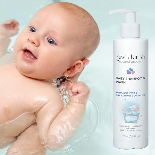 Image of Gew'n Kirish Natural Baby Shampoo & Body Wash - Tear-Free, Hypoallergenic Cleanser with Lavender Oil, Aloe Vera & Oat Extract, Plant-Based, Vegan, Sulfate-Free Formula, 7.5 fl oz