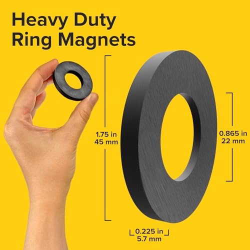 Image of Heavy Duty Ring Magnets - Ultra Strong (1.75x0.225 /45x6mm, 2 pcs) Magnets with Holes for DIY & Crafts - Space Organization Set for Home, Workshop, Refrigerator, Whiteboard, Office, Classroom
