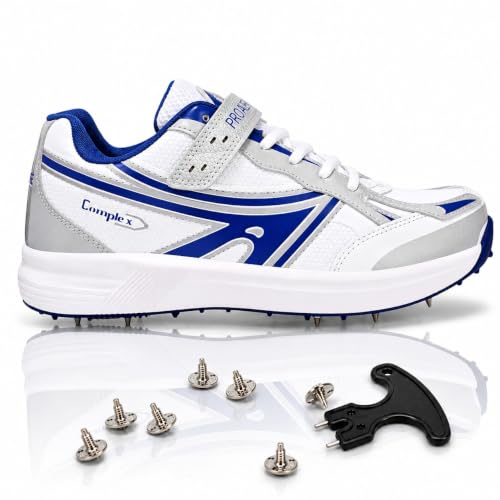 Image of Pro ASE Lightweight Cricket Shoes - Durable & Comfortable | Ideal for Turf, Ground & Hard Surfaces | Allrounder Design with Metal Spikes, Velcro & Superior Grip | White, Blue, Green, Red