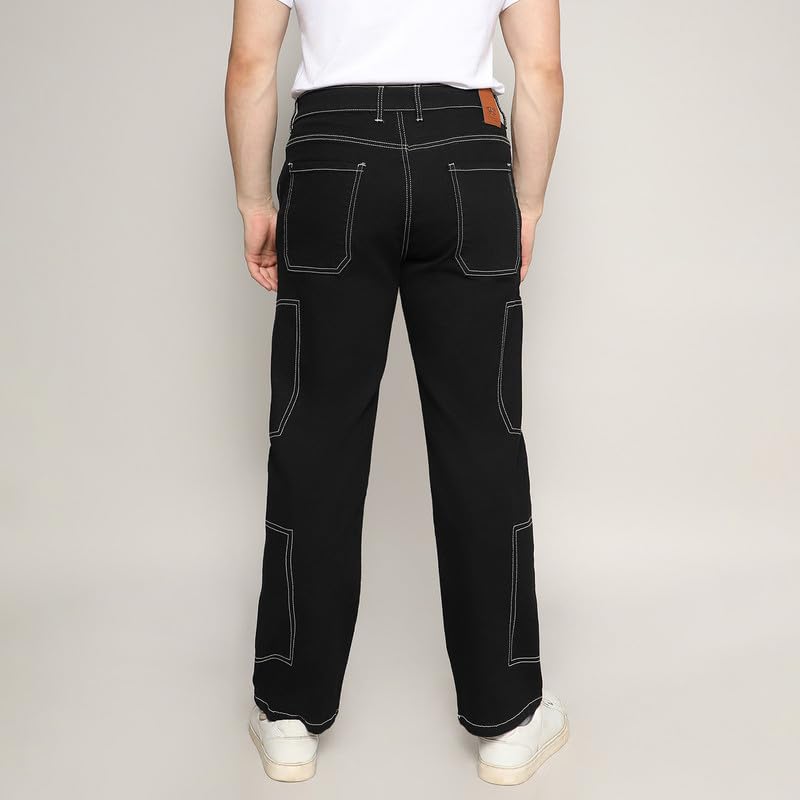 Image of CAHOOT Men's Stitched Cargo Denim Jeans for Casual Wear | Dark-Wash | 5 Pocket | Button Closure | Denim Jeans Crafted with Comfort Fit for Everyday Wear