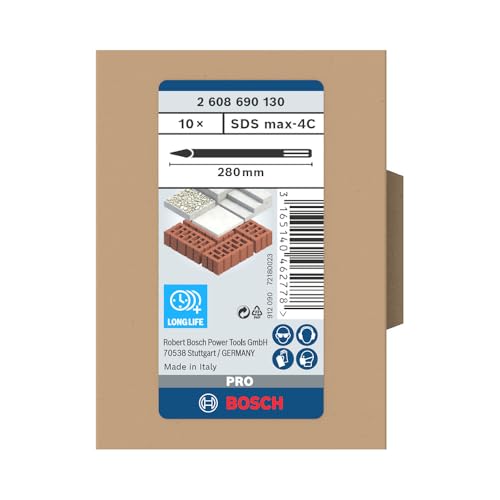 Bosch 10x PRO SDS max-4C Pointed Chisel Set (for Concrete, Brick, Ø mm, Professional Accessory Rotary Hammer Drill, Break Hammer) - Image 5