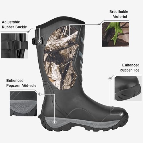 WOVENPAK Rubber Boots for Men, Mens Boots Waterproof Insulated Hunting Boots with Steel Shank, Neoprene Rubber Work Mud Boots Outdoor - image 4