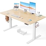 ErGear Höhenverstellbarer Schreibtisch-140 x 80cm,100 KG Tragkraft Elektrischer Schreibtisch mit Fortgeschrittenem Bürstenlosem Motor, Leise Funktion, Robuster Metallrahmen, Vierteilige Tischplatte