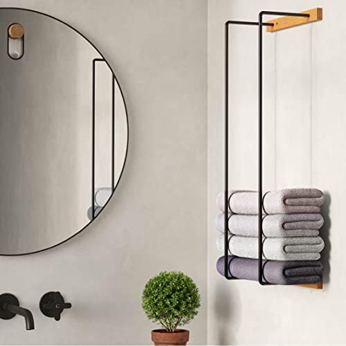 BridgeShine Bath Towel Rack,Wall Mounted Black Metal Hand Rolled Towels Holder Hanger Bathroom Organizer and Storage Washcloths Bathrobe Blanket Shelf for Cloakroom