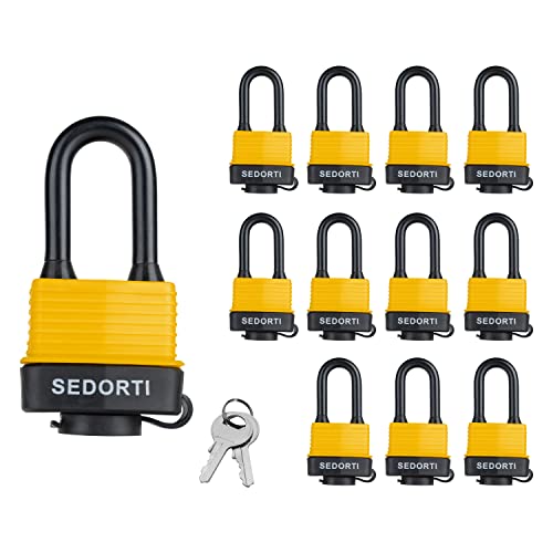 12-Pack Colored Waterproof Padlocks - Keyed Alike Laminated Steel Locks For Outdoor Security