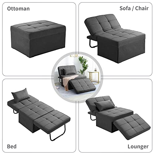Image of BIGSYY Sofa Bed, Set of 4 in 1 Multi-Function Folding Ottoman Breathable Linen Couch Bed with Adjustable Backrest Modern Convertible Chair for Living Room Apartment Office, Dark Grey