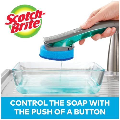 Image of Scotch-Brite Advanced Soap Control Non-Scratch Dishwand Kit, 1 Dish Wand & 5 Sponge Refills, Prevents Soap from Leaking, Leak-Free Guarantee, Best for Nonstick Pots and Pans, Glass, Tubs, & Showers