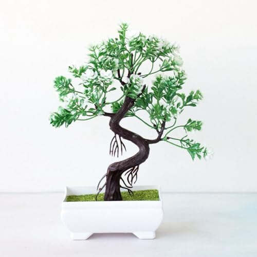 Aprilsunnyzone Bonsái de flores sintéticas perfectamente adecuado para diversas necesidades de decoración de interiores (blanco y verde)