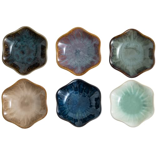 6 x Keramik Dipschalen, Saucenschälchen für Sushi, Dipschalen Blume...