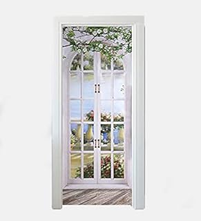 3D Door Decal Mural Sticker Self-Adhesive Waterproof Door Sticker Wallpaper for Bedroom Living Room Home Decoration Pastoral Landscape