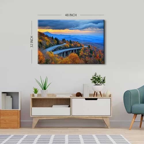 Image of Extra Large Nature Forest Canvas Wall Art for Living Room 198 Miles of Blue Ridge Parkway in Virginia Pictures Wall Decor Sunset National Park Landscape Paintings Spring Theme Posters Artwork 32x48 inch