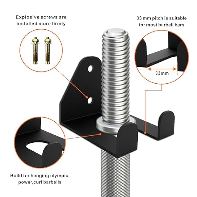 Olympic Barbell Hanger,Garage Gym Bar Wall Rack,Vertical Barbell Mount Rack,Single Barbell Holder Wall Mount,Space Saving Commercial or Home Gym Accessory,Holds 33mm Bar (1 hook black)