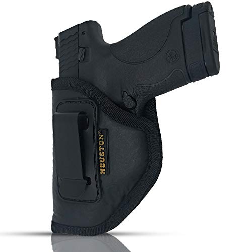 IWB Gun Holster Fits Glock 26/27 / 33, Shield, XDS, Taurus 709, Taurus Pro C, Walther P22, Beretta Nano, SCCY Sky, Ruger LC9 by Houston - Black Eco Leather Concealed Carry Soft (Left)