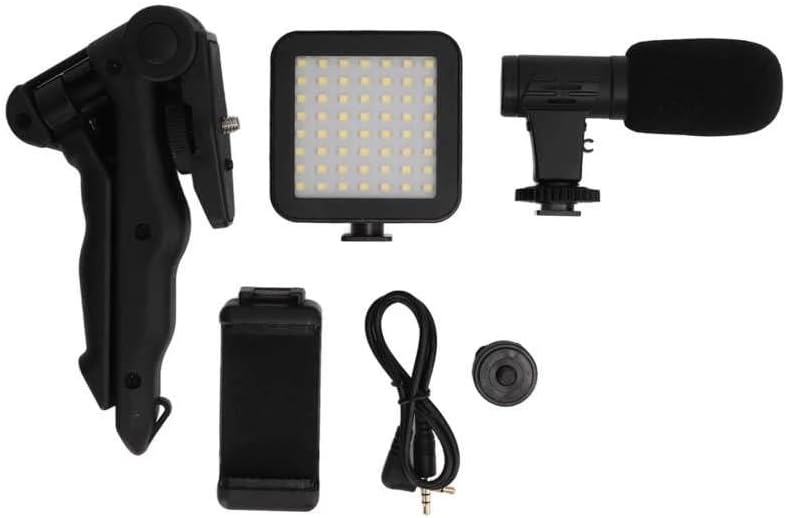 Smartphone Vlogging Video Shooting Kit with Portable Tripod Phone Clip LED Fill Light Microphone for Mobile Live Streaming