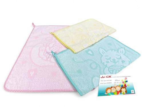 SET 3 ASCIUGAMANI ASILO bambina JACK © cm. 40x55 puro cotone FEMMINA