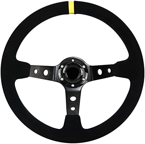 MOTAFAR Universal Racing Steering Wheel, Gaming Steering Wheel 13.6" 6 Bolts Grip Suede Deep Dish with Horn Button for Race/Rally/Motorsport/Car Sim Driving(Black)