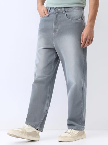 Image of Urbano Fashion Men's Loose Baggy Fit Washed Jeans Non-Stretchable