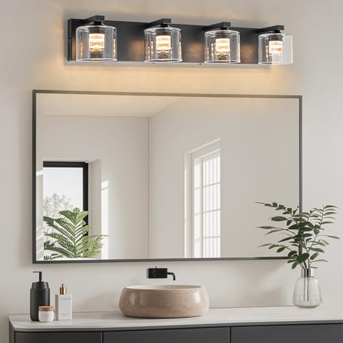 Image of foucasal LED Bathroom Vanity Lights, 5CCT Dimmable 2700K-4500K Vanity Light Fixtures Over Mirror, Modern Vanity Lighting for Bathroom Restroom Hallway Living Room (Black, 4-Light)