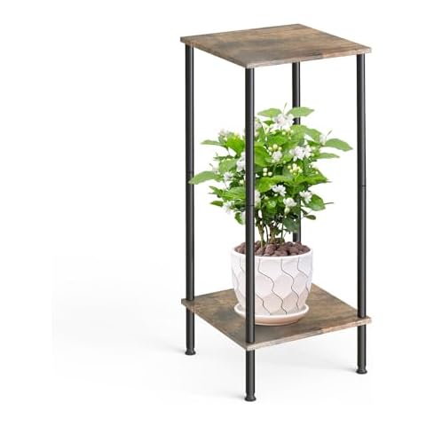 OLV Tall Plant Stands Indoor, 2 Tiered 29 Inch Adjustable Corner Plant Stand, Wood Metal Floor Plant Stand, Heavy Duty Flower Stand for Living Room, Balcony, Garden, Patio and Bedroom, Brown Cover