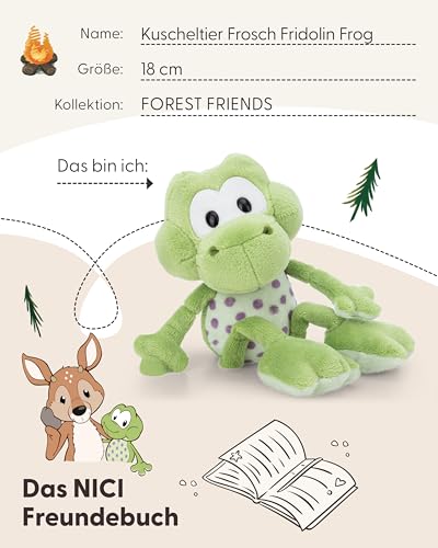 NICI Kuscheltier Frosch Fridolin Frog 18cm - grün - Weiches Plüschtier – niedliches Stofftier zum Kuscheln & Spielen – tolle Geschenkidee für Kinder & Erwachsene - 62266
