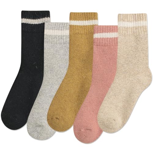 Image of IIG 5 Pairs Women's Vintage Style Thick Wool Warm Winter Crew Socks