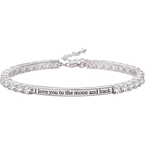 ALOV Jewelry Sterling Silver"I love you to the moon and back" Cubic Zirconia Bracelet Cover