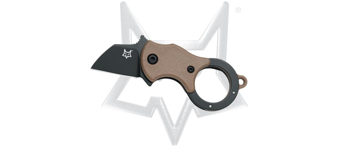 Fox Production fx.536cbb Couteau, lame noire forme tanto acier 1.4116, manche 3,5 cm nylon marron avec anneau