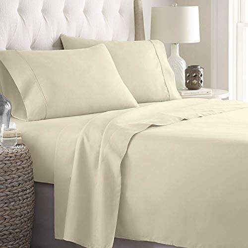 Rajlinen 4 Pc 100% Egyptian Cotton Sheets Sets, Queen Size Cooling Bed Sheets 500 Thread Count Bedding And Pillow Cases Egyptian Cotton Sheets Fits Mattress 16" Deep Pocket, Ivory Solid #TOP1