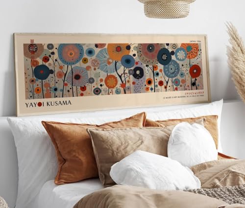 XINBAO Manifesto della mostra di Yayoi Kusama – Arte murale su tela colorata, lunga e stretta, grande dipinto orizzontale stretto. Decorazione per il letto (30x90 cm/senza cornice)