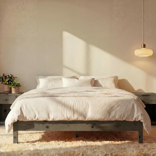 Image of LIFEMENT Queen Bed Frame Signature Wood Platform, Noise Free, Under Bed Storage, No Box Spring Needed, Easy Assembly, Gray