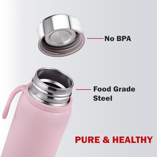 Image of Cello Glitz Thermosteel Flask, 300ml, Peach | 24 Hours Hot and Cold Stainless Steel Bottle | Flask for Tea Coffee | Ideal for Office, Gym, Home, Kitchen, Hiking, Travel Bottle