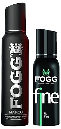 Image of Fogg Marco Perfume Body Spray For Men (Black), Long Lasting, No Gas, Everyday Deodorant and Spray, 150ml & FOGG Gragrance Body Spray for Men, 120ml - Fine Rio Wave