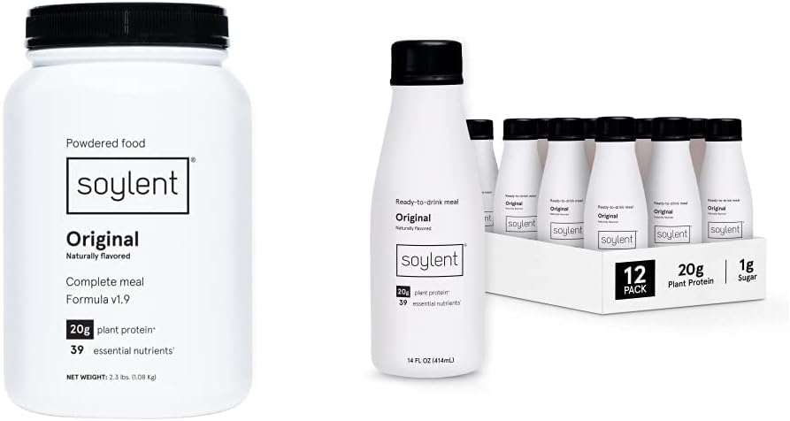 Bundle of Soylent Original Powder and Ready-to-Drink Shakes - Plant Based Meal Replacement Powder, 36.8oz tub + Soylent Original Meal Replacement Ready-to-Drink, 14oz, 12 Pack