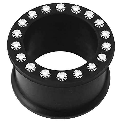 Multi Crystal Stone Setting on Black Soft and Flexible Silicone Double Flared Tunnel Gauge Ear Plug