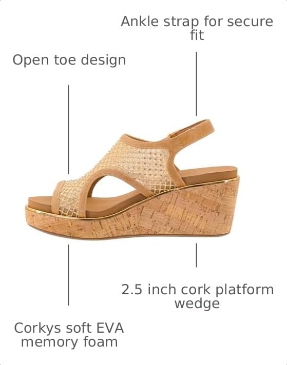 Image of Corkys Footwear Womens Carley Wedges, Featuring Corkys EVA Foam Cushioned Insoles, A 2.5 Inch Heel, Lightweight For All Day Wear, And Hook And Loop Closure