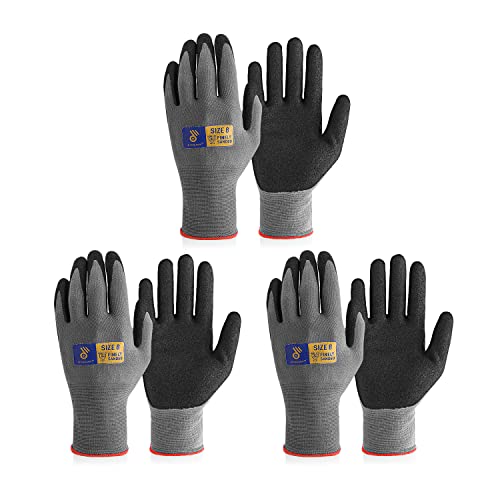 Image of HANDLANDY 6 Pairs Safety Work Gloves with MicroFoam Nitrile Coated - Breathable Nylon Gloves with Grip for Men & Women