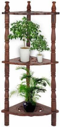 Jigyasa Handicraft Wooden Mini Corner Rack Stand | Side Table Corner Rack | Antique Wood Corner Stand for Living Room & Bedroom (Brown)
