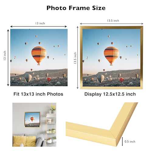 Image of JCJMY 13x13 Picture Frame Gold for Wall Hanging, Wall Mounting Horizontally or Vertically, 13 x 13 Square Wall Gallery Poster Photo Frame with Shatter Resistant Plexiglass, Gold