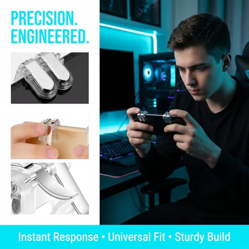 Image of Ciieeo Phone Triggers for Gaming Mobile Game Controller Pair Silver Game Trigger Handle Accessories Lightweight Gaming Controller for Precise Controls Compatible with Multiple Phone Models